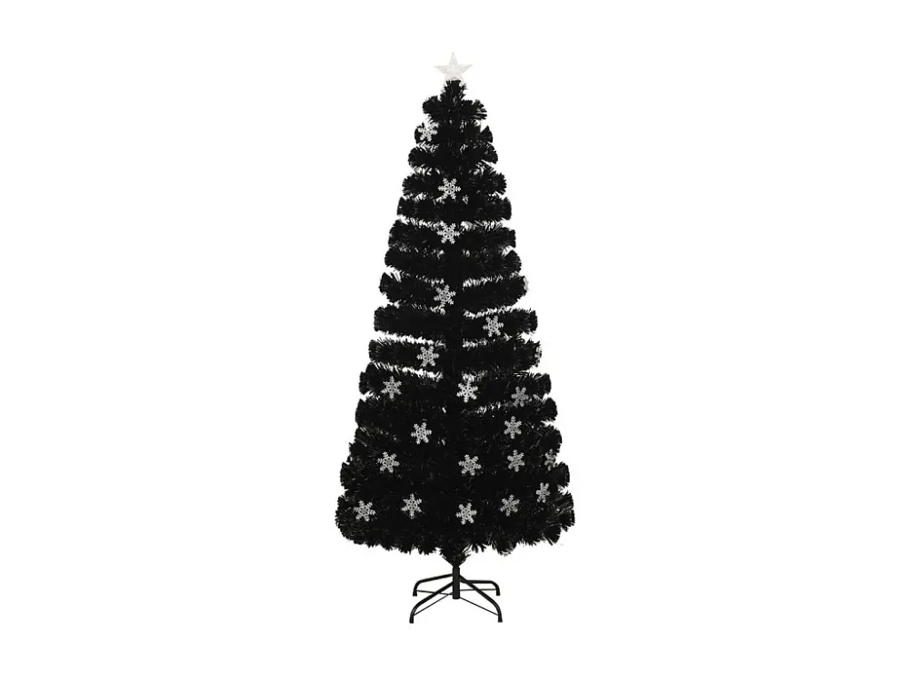 Árvore de Natal com flocos de neve LED 180 cm fibra ótica preto Estilo Vintage