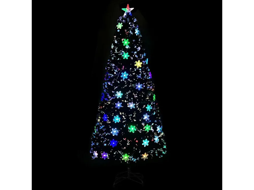 Árvore de Natal com flocos de neve LED 180 cm fibra ótica preto Estilo Vintage