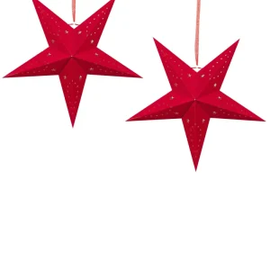 Set 2 LED Hanging Veludo macio Paper Stars 45 cm Red MOTTI