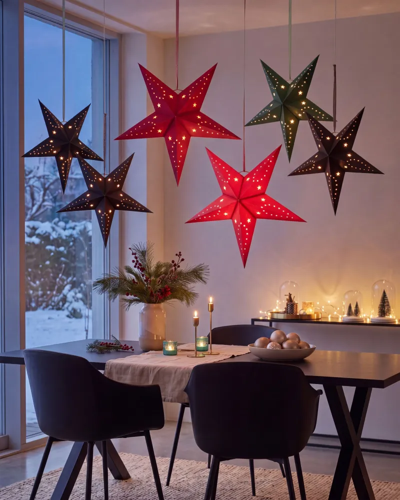 Set 2 LED Hanging Veludo macio Paper Stars 45 cm Red MOTTI