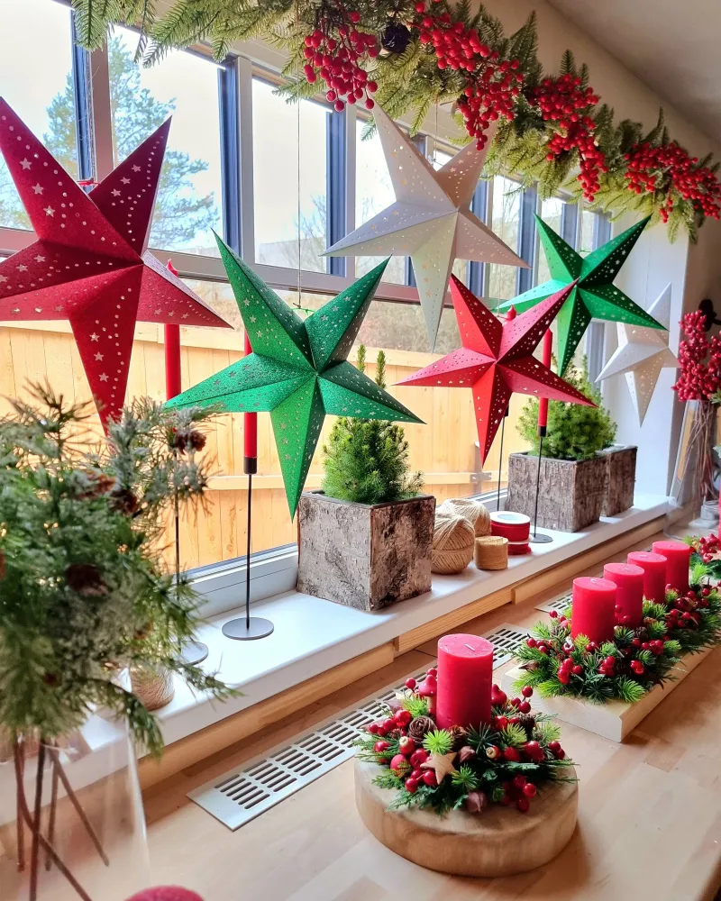 Set 2 LED Hanging Veludo macio Paper Stars 45 cm Red MOTTI