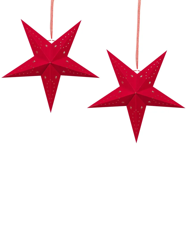 Set 2 LED Hanging Veludo macio Paper Stars 45 cm Red MOTTI