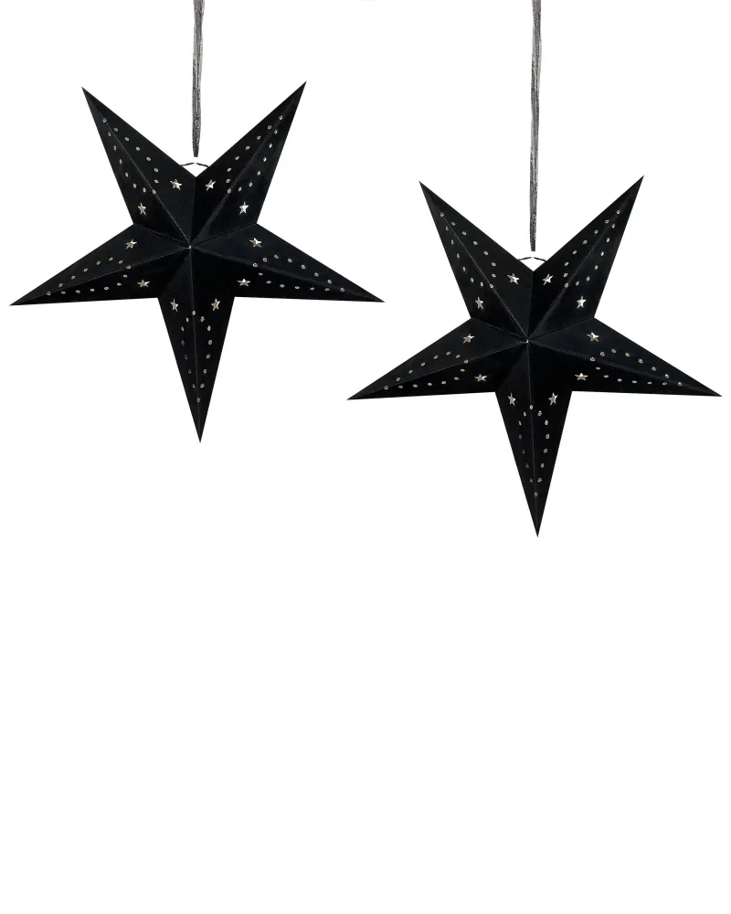 Set 2 LED Hanging Velvet Paper Stars 45 cm Ébano MOTTI