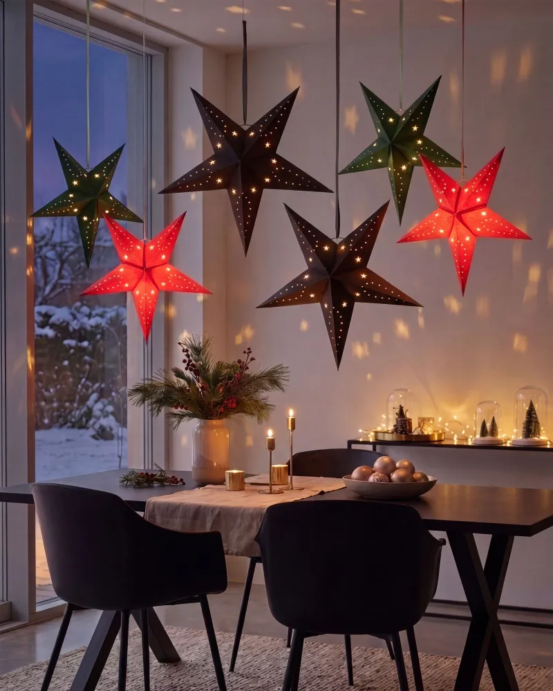 Set 2 LED Hanging Velvet Paper Stars 45 cm Ébano MOTTI