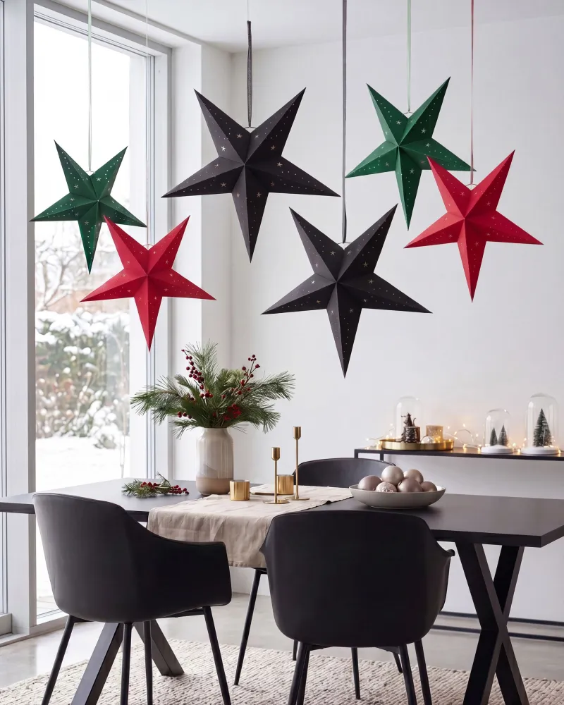 Set 2 LED Hanging Velvet Paper Stars 45 cm Ébano MOTTI