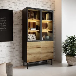 Vitrina com 4 portas e com LEDs cor orgânico e preto - LABENIA