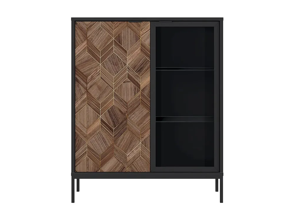 Vitrina 2 portas com LEDs preto e carvalho obscuro - MIALINE