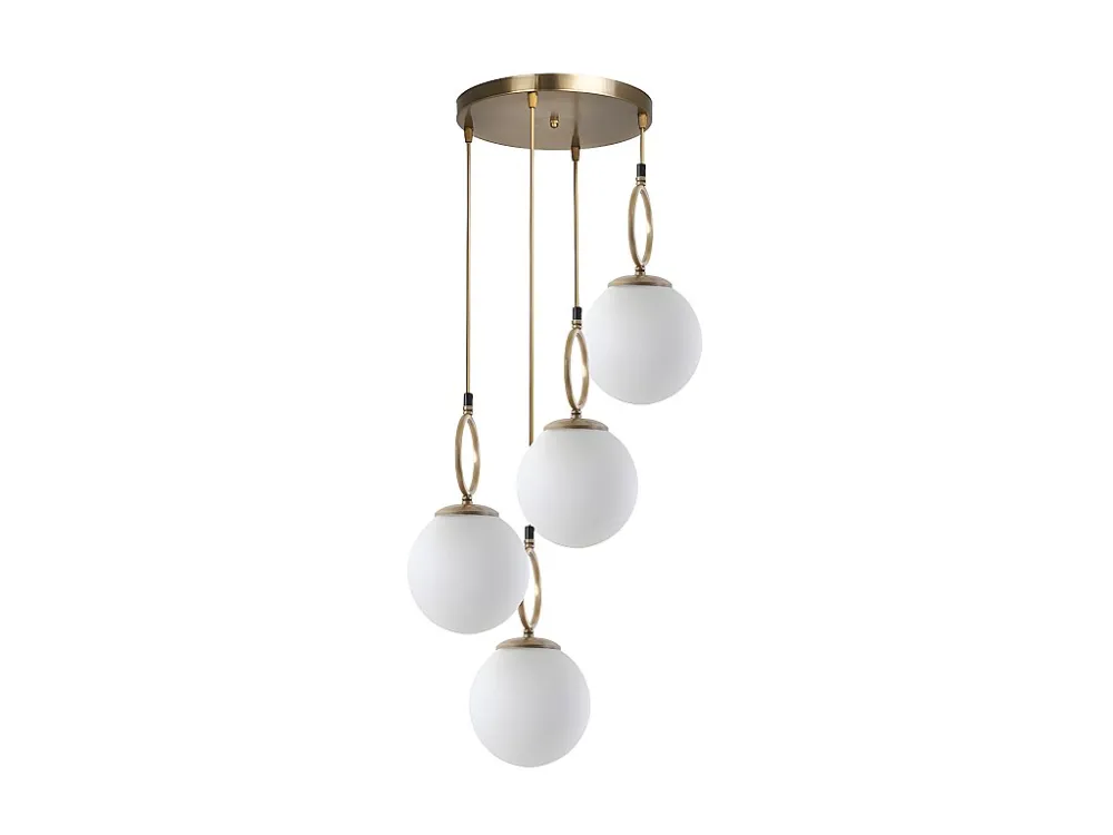Candeeiro de teto em metálico 4 globos - Candeeiro D. 30 x . 70 cm - Branco e cobre - ASROUN