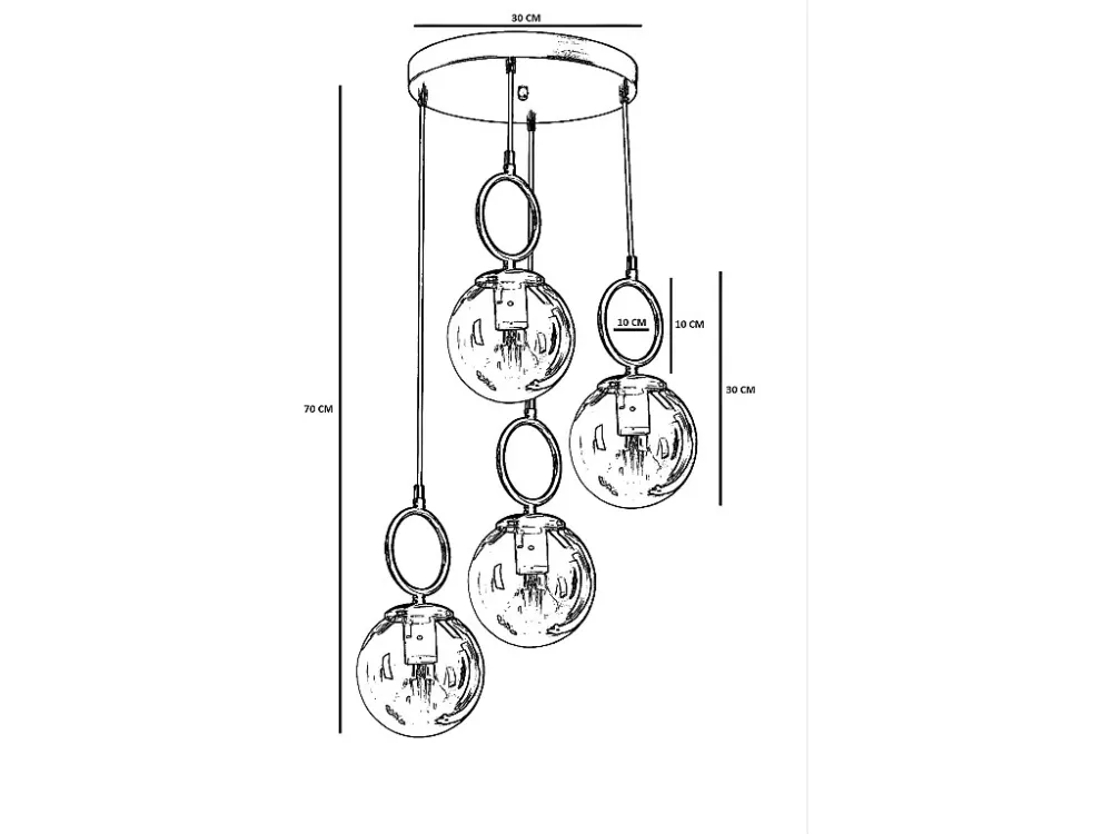 Candeeiro de teto em metálico 4 globos - Candeeiro D. 30 x . 70 cm - Branco e cobre - ASROUN