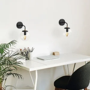 Conjunto de 2 apliques de parede em metálico com globo D15 x 27 preto - BARLATI para Instalação em Sanca
