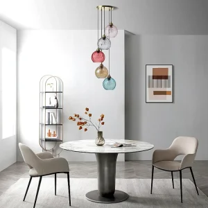 Lustre em metal e vidro colorido 5 globos C40xA120 cm dourado multicolorido - SUSANNE
