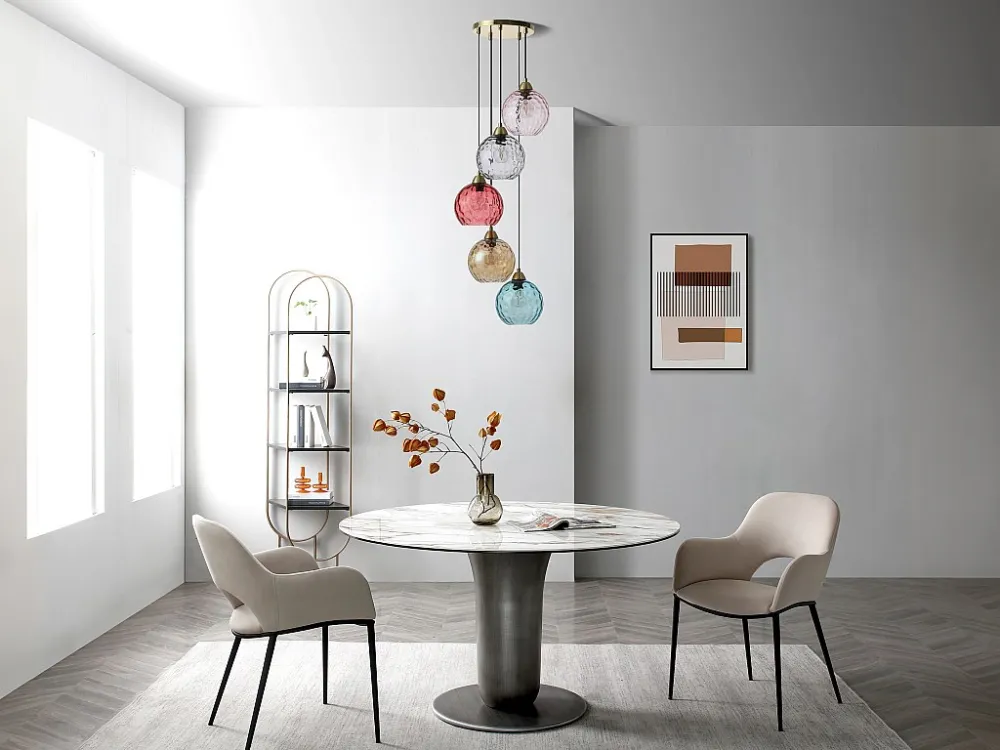 Lustre em metal e vidro colorido 5 globos C40xA120 cm dourado multicolorido - SUSANNE