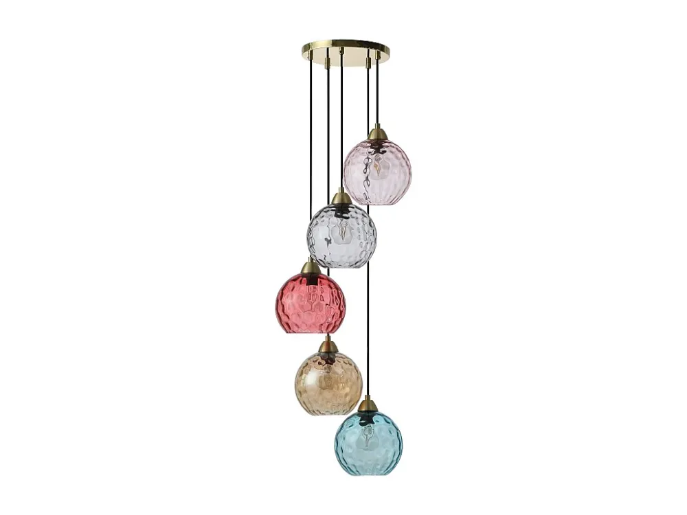 Lustre em metal e vidro colorido 5 globos C40xA120 cm dourado multicolorido - SUSANNE