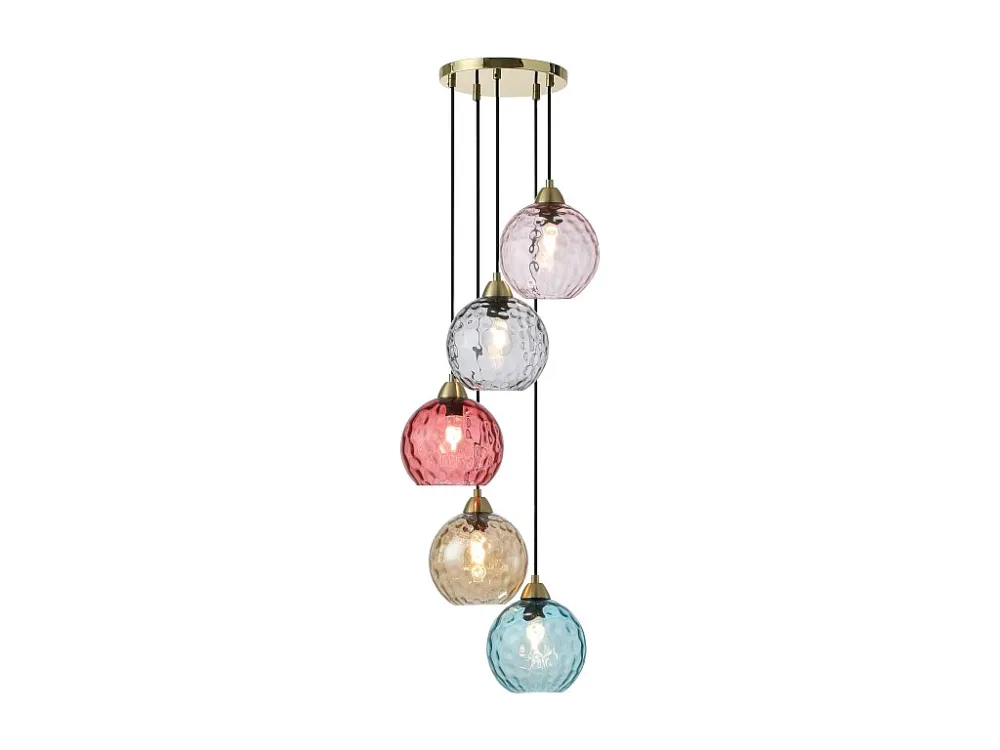 Lustre em metal e vidro colorido 5 globos C40xA120 cm dourado multicolorido - SUSANNE