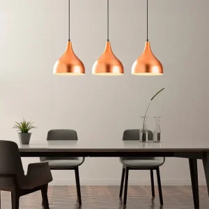 Lustre em metálico acobreado altura regulável 3 abajures C97xA126/360 cm - YILDO para Fita LED RGB