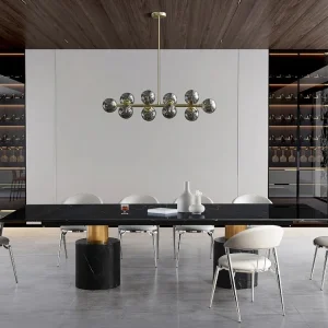 Lustre em metálico e vidro com 10 globos C94xA88xL23 cm dourado - SOFIA