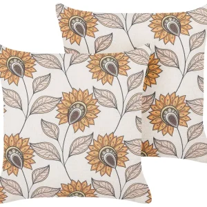 Set 2 Cushions Floral Pattern 45 x 45 cm Multicolour TUBEROSE