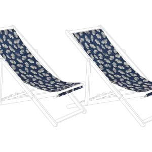 Set 2 Sun Lounger Replacement Fabrics Floral Pattern Navy Safira ANZIO/AVELLINO