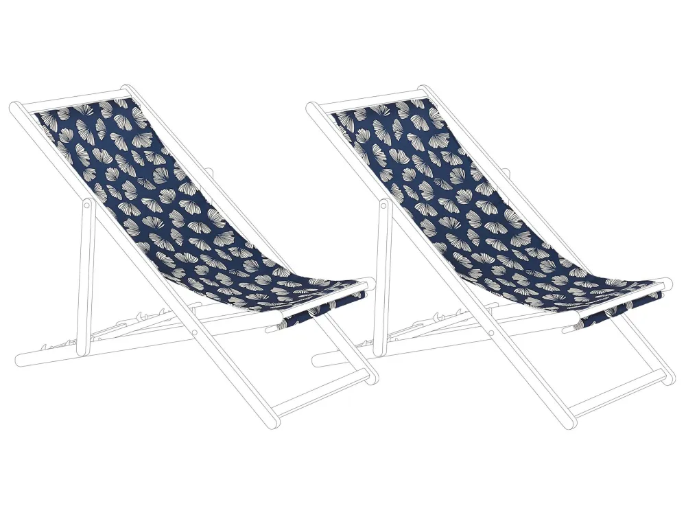 Set 2 Sun Lounger Replacement Fabrics Floral Pattern Navy Safira ANZIO/AVELLINO