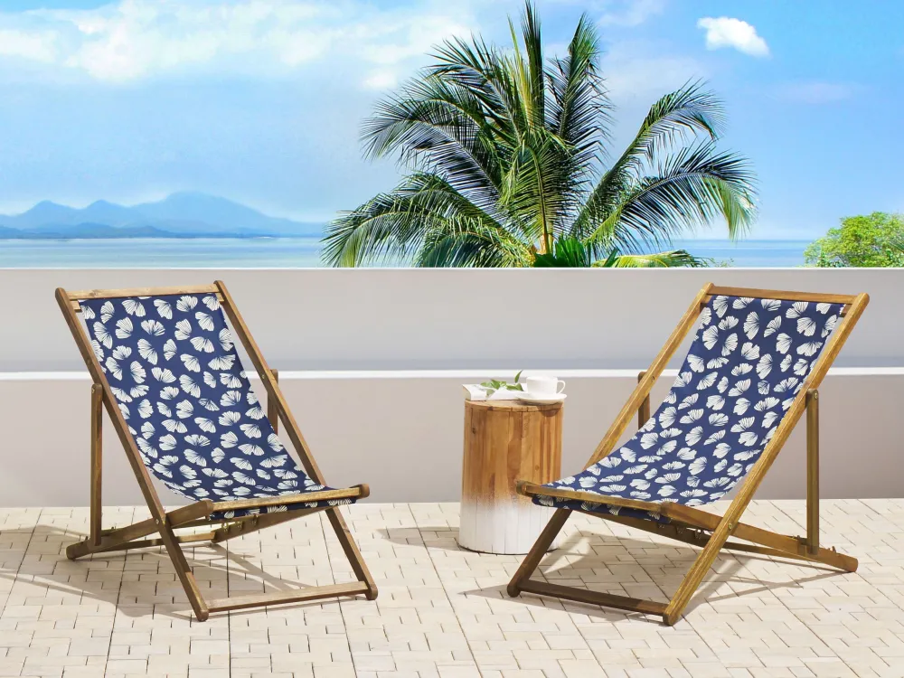 Set 2 Sun Lounger Replacement Fabrics Floral Pattern Navy Safira ANZIO/AVELLINO