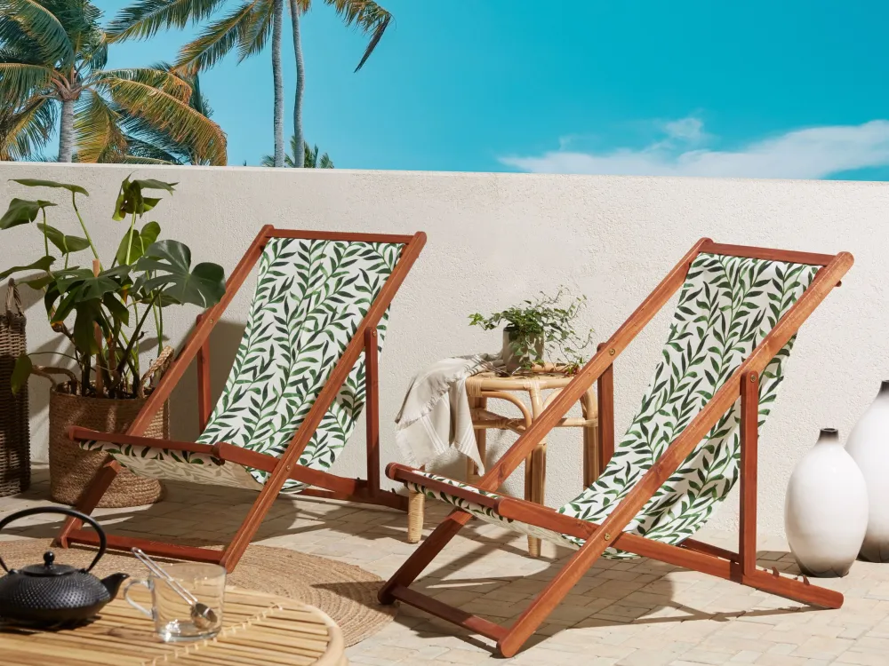 Set 2 Sun Lounger Replacement Fabrics Leaf Pattern ANZIO/AVELLINO