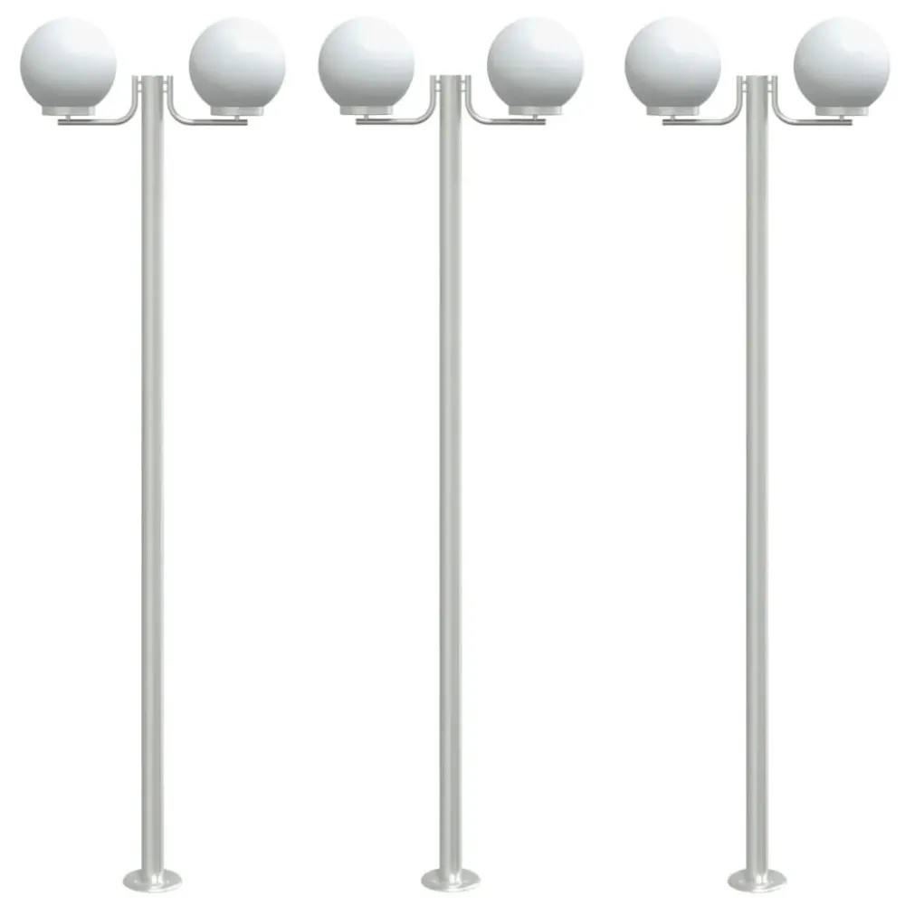 Candeeiro de chão para exterior 3 pcs 215 cm ço inox. prateado vidaXL