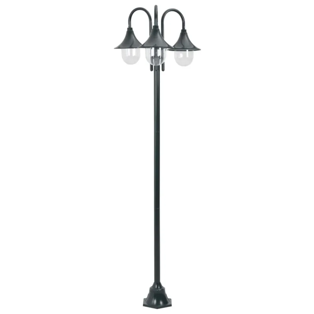 Candeeiro de pé jardim 3 braços E27 220cm alumínio verde escuro vidaXL