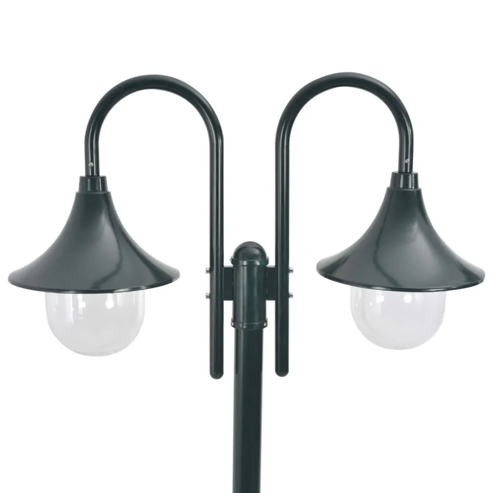 Candeeiro de pé jardim 2 braços E27 220cm alumínio verde escuro vidaXL