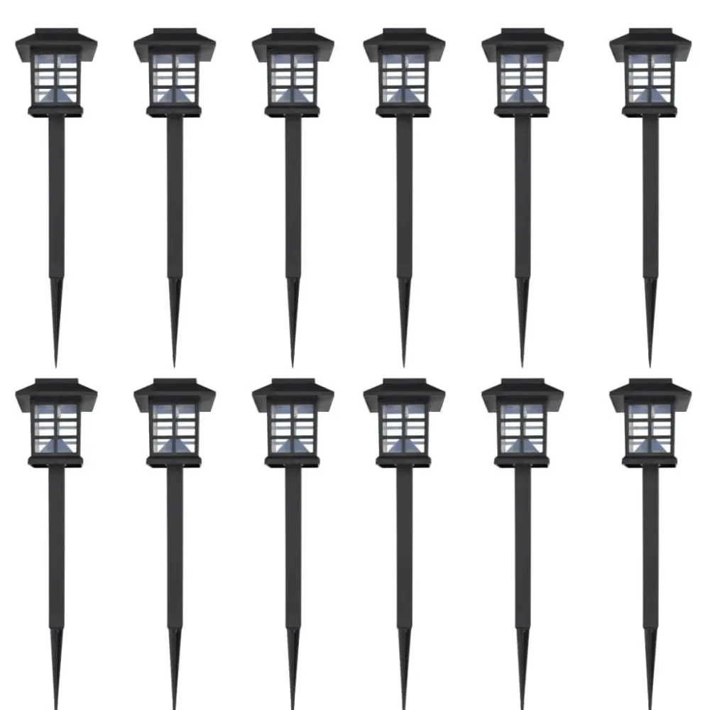 Conj. de luzes LED solares de exterior com estacas 12 pcs 8,6x8,6x38 cm vidaXL