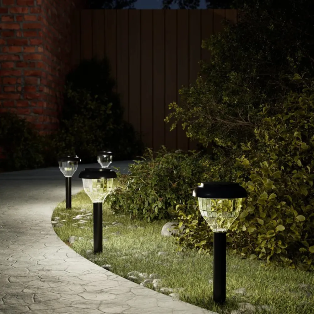 Luzes solares para caminhos com espigões 4 pcs branco quente e RGB vidaXL