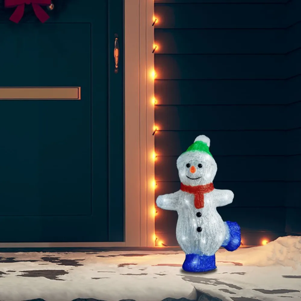 Boneco de neve acrílico com luzes LED interior e exterior 30 cm