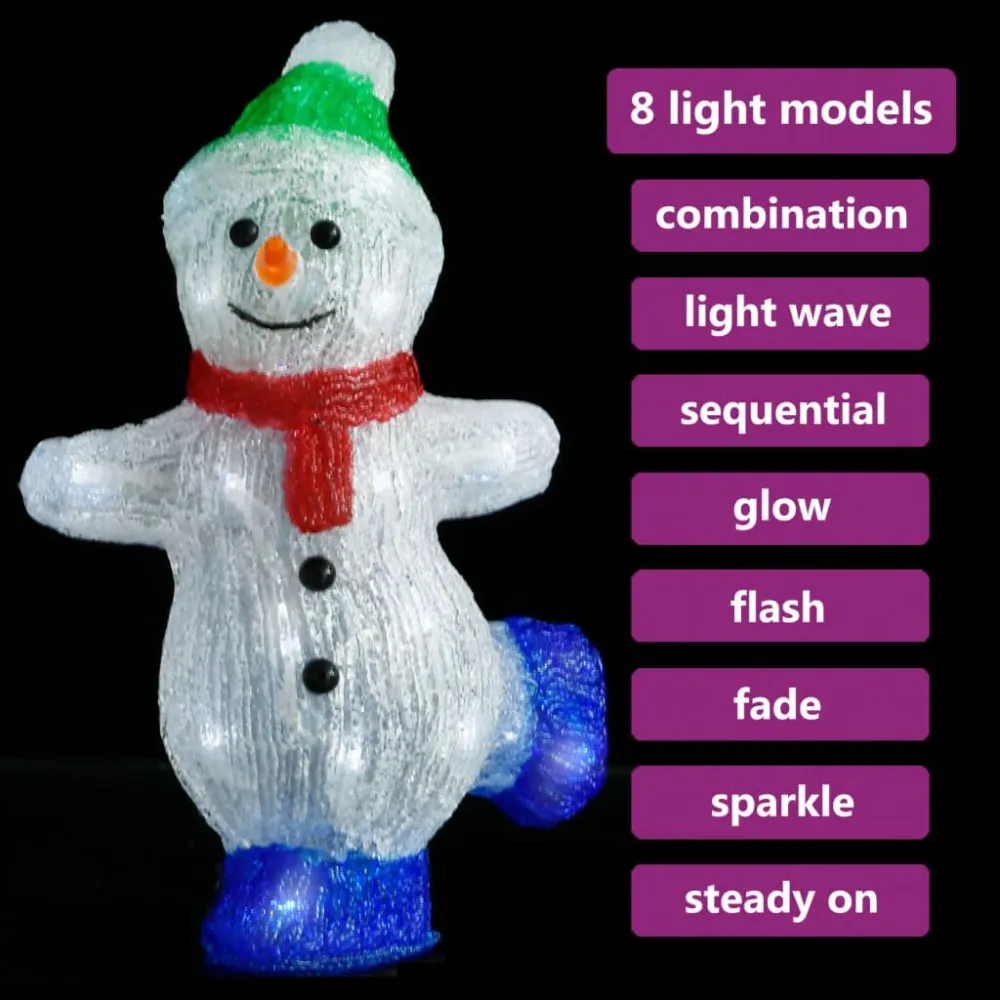 Boneco de neve acrílico com luzes LED interior e exterior 30 cm