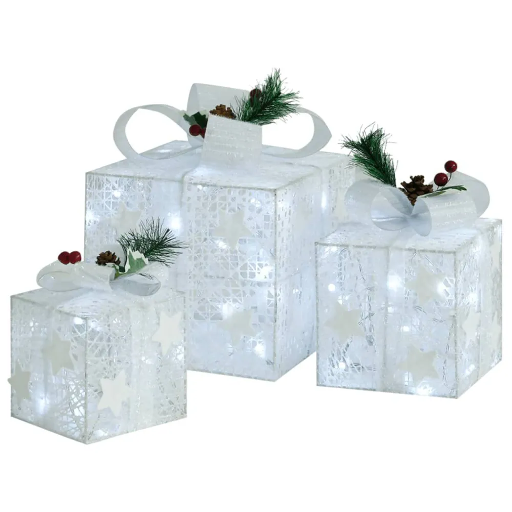 Caixas de presente de Natal decorativas 3 pcs int/ext. branco