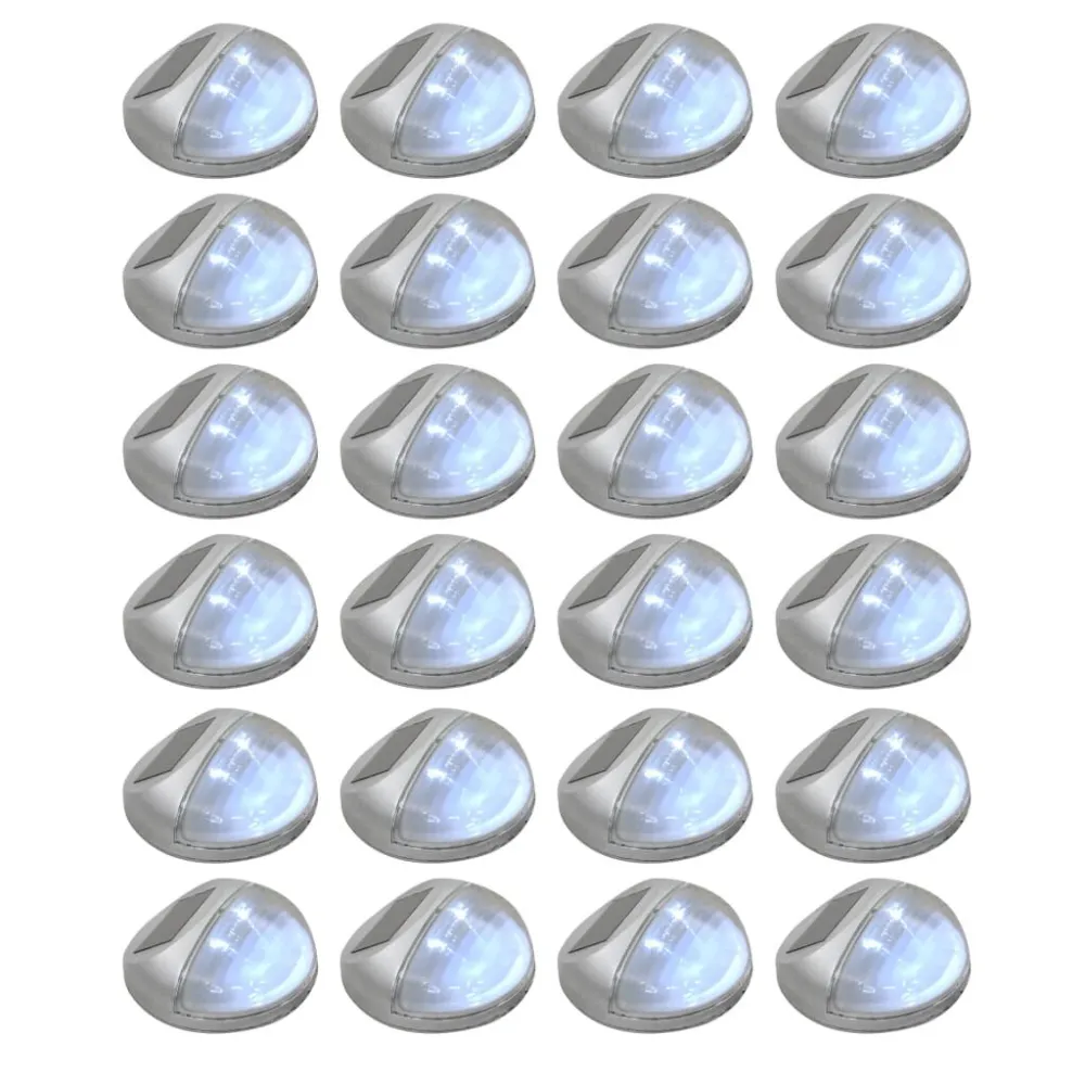 Candeeiro de parede solar LED exterior 24 pcs prateado redondo