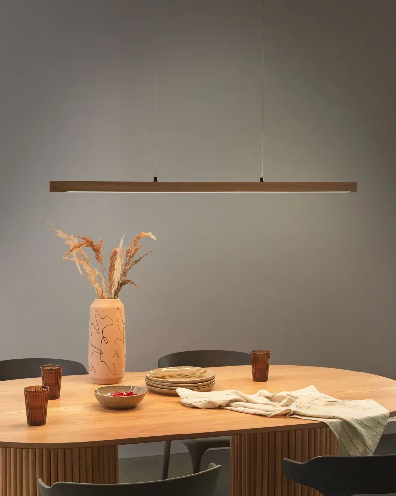 Candeeiro suspenso LED com regulador de luminosidade em madeira clara STEWARTS