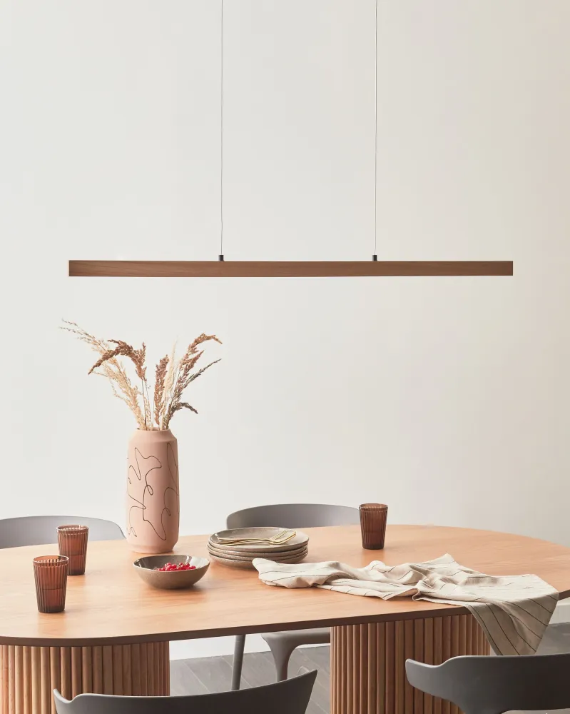 Candeeiro suspenso LED com regulador de luminosidade em madeira clara STEWARTS