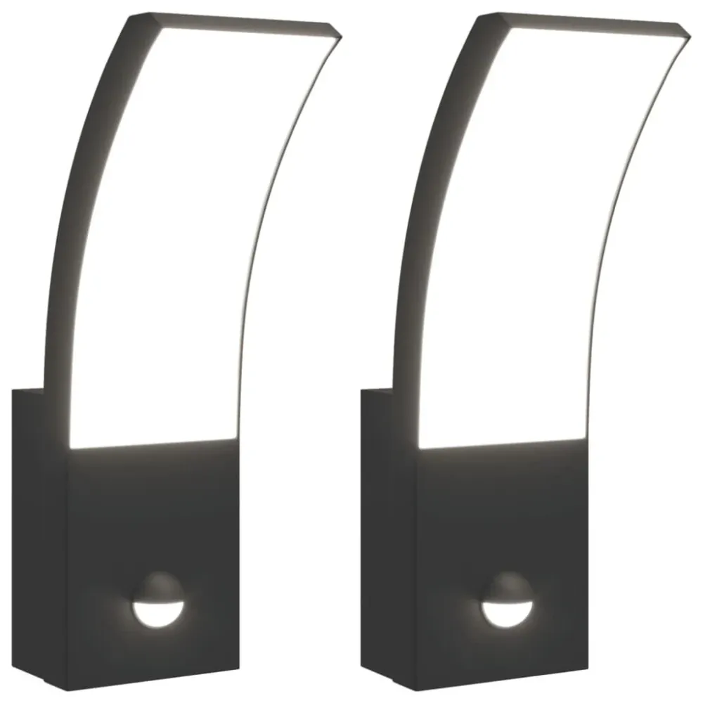 Candeeiros parede LED exterior com sensor 2 pcs alumínio preto