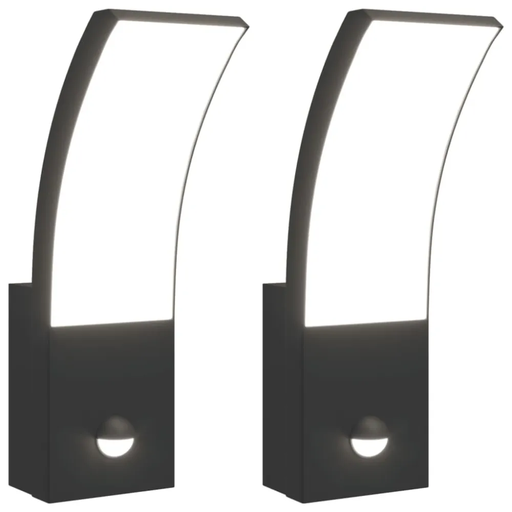Candeeiros parede LED exterior com sensor 2 pcs alumínio preto