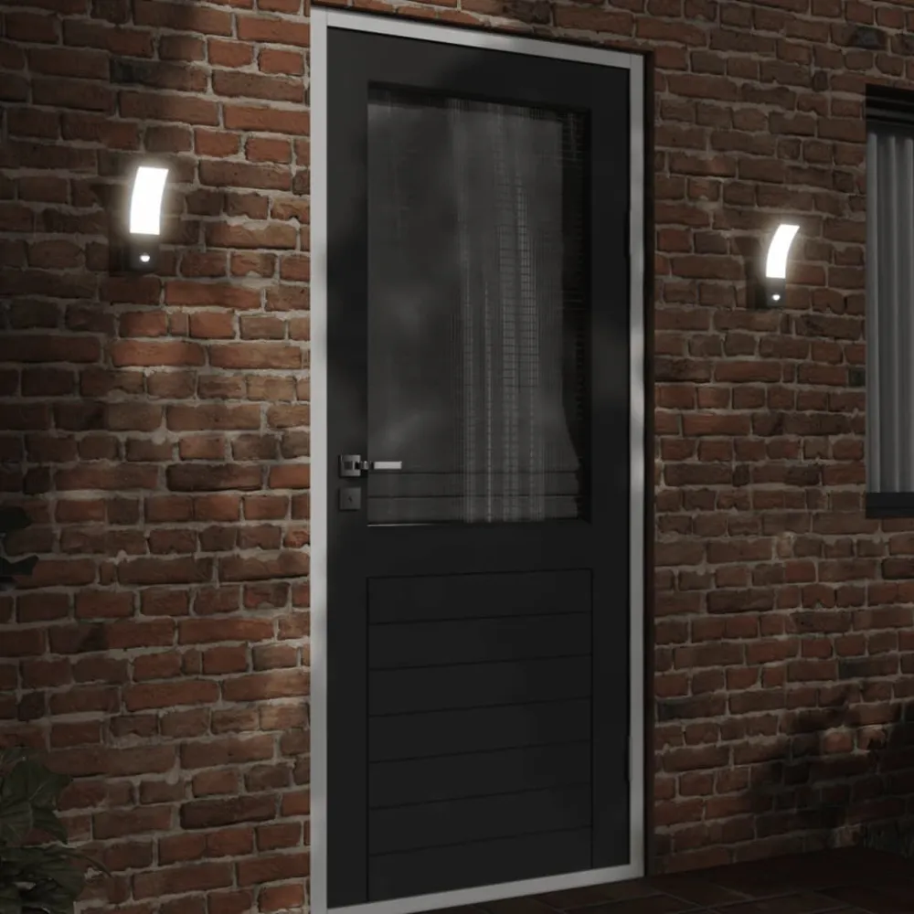 Candeeiros parede LED exterior com sensor 2 pcs alumínio preto