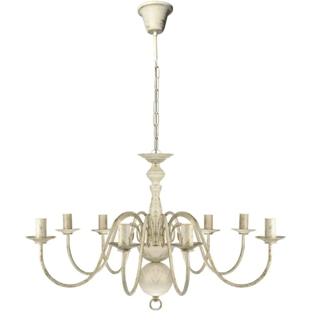 Candelabro de metálico branco antigo com 8 lâmpadas E14