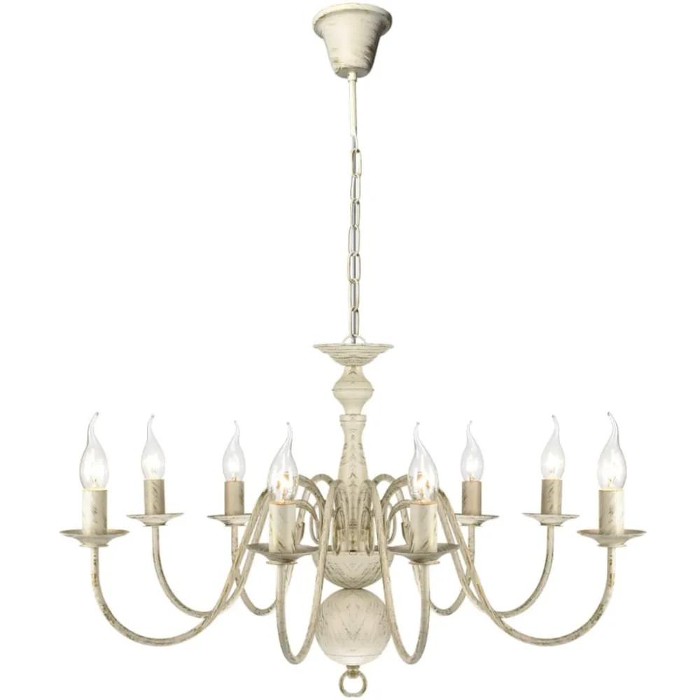 Candelabro de metálico branco antigo com 8 lâmpadas E14