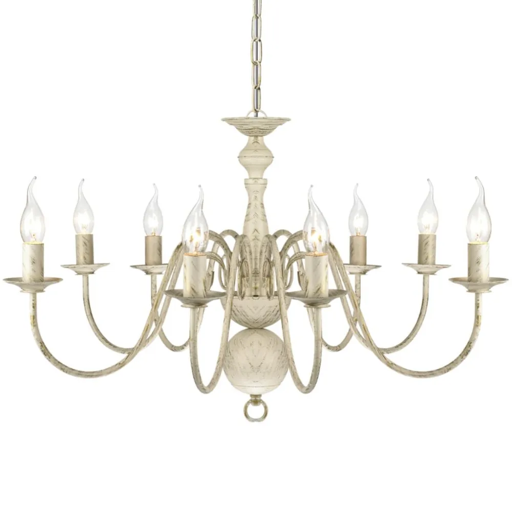 Candelabro de metálico branco antigo com 8 lâmpadas E14