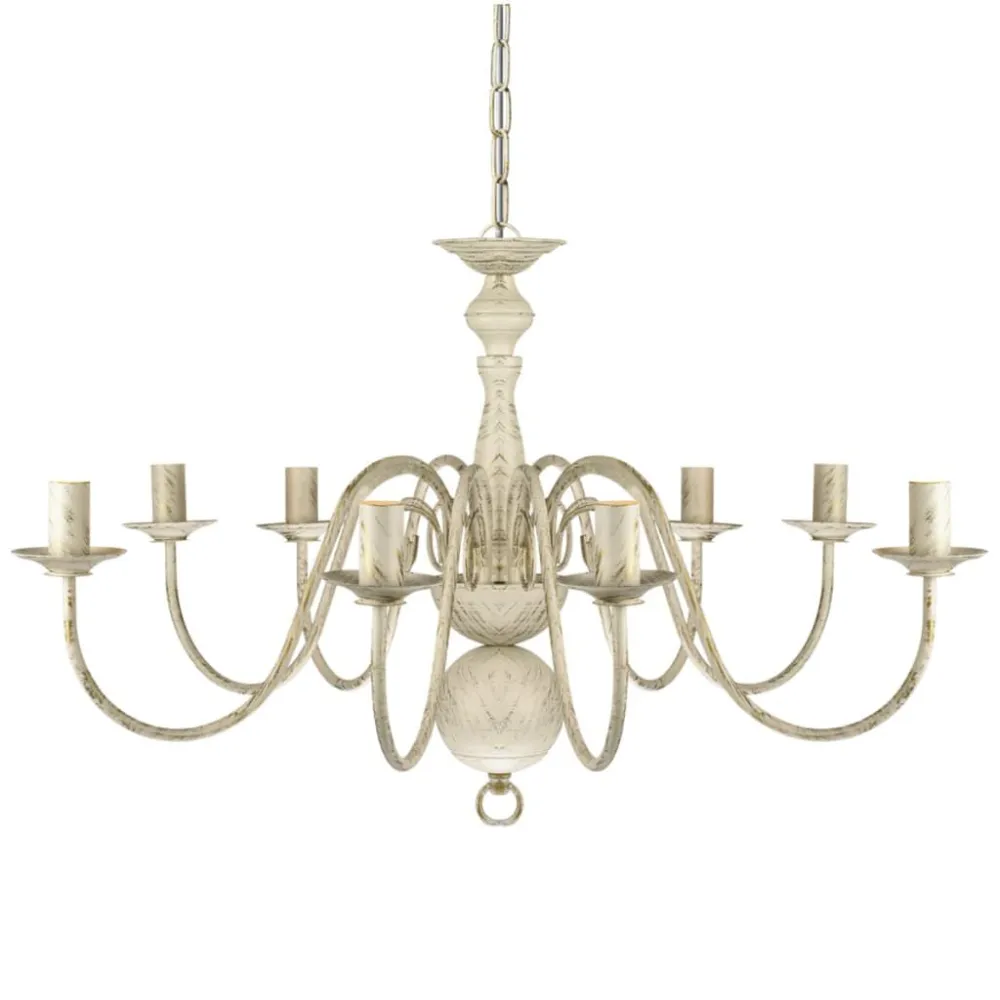 Candelabro de metálico branco antigo com 8 lâmpadas E14