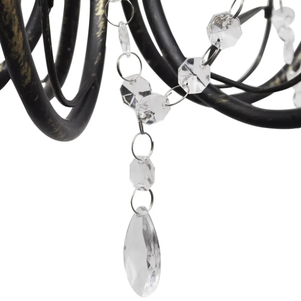 Candelabro metálico com contas de cristal, preto, 3 x E14 lâmpadas