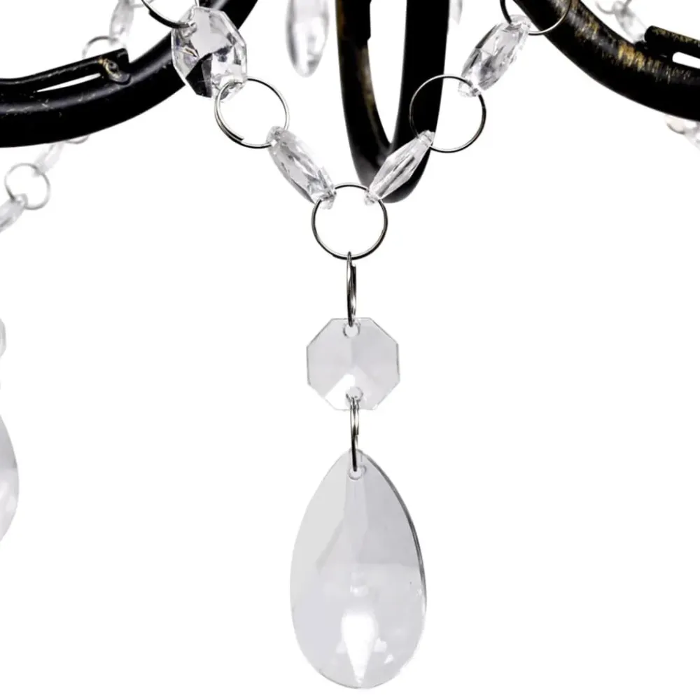 Candelabro metálico com contas de cristal, preto, 3 x E14 lâmpadas