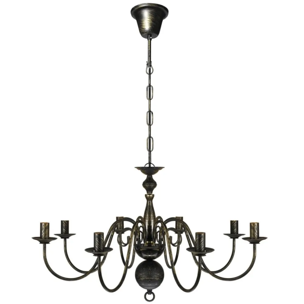 Candelabro de metálico preto antigo com 8 lâmpadas E14