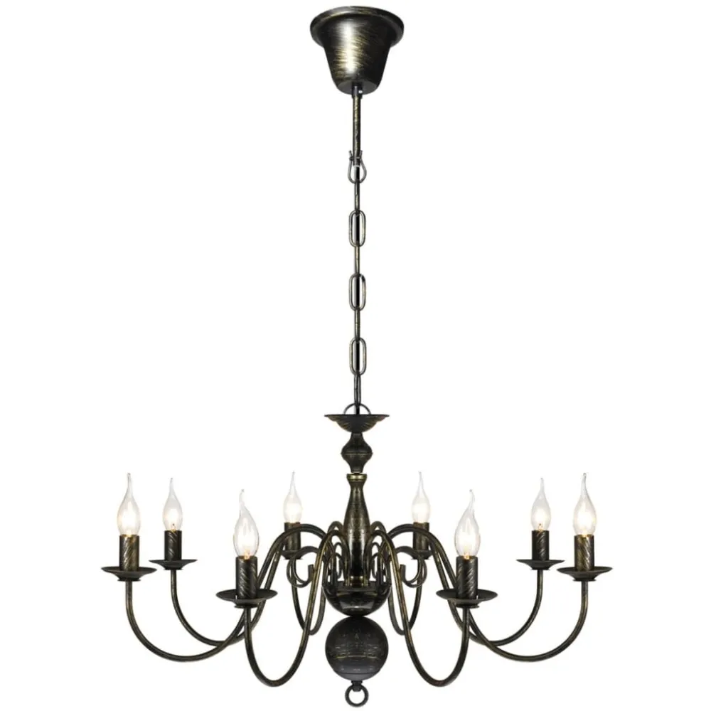 Candelabro de metálico preto antigo com 8 lâmpadas E14