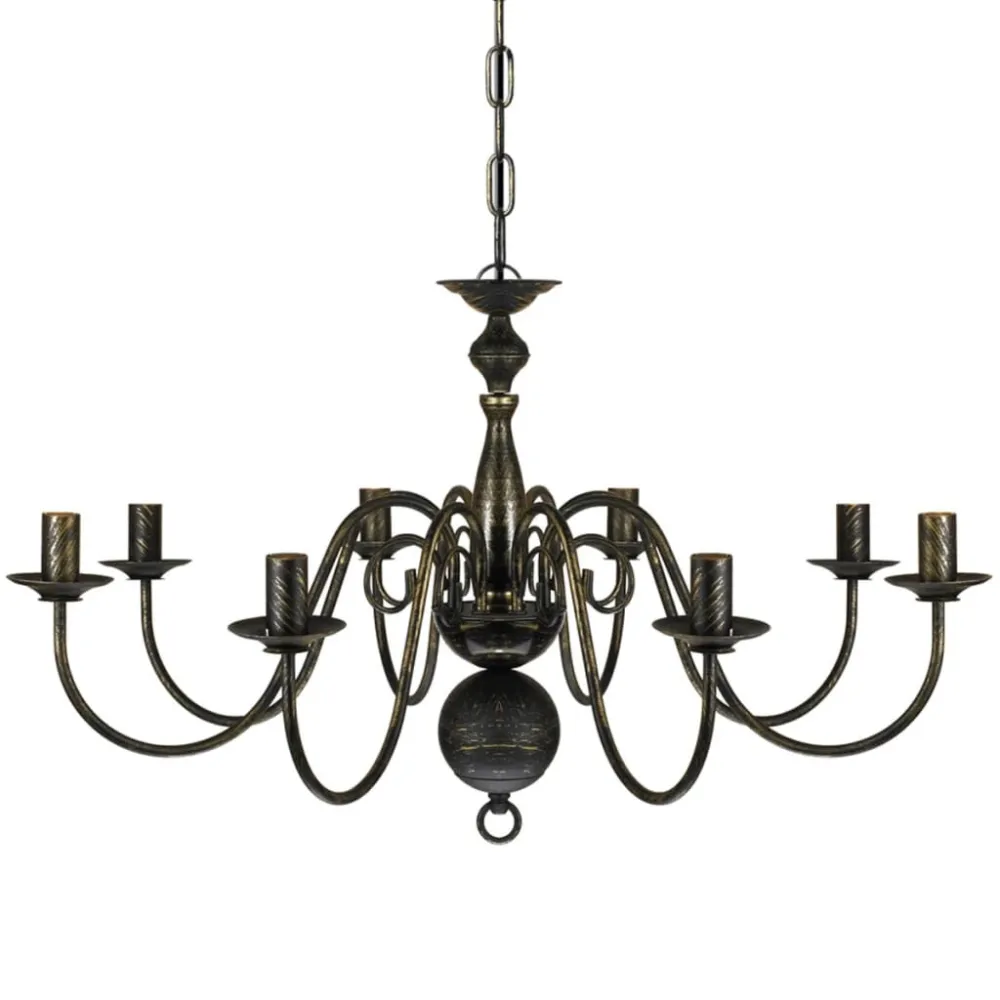 Candelabro de metálico preto antigo com 8 lâmpadas E14
