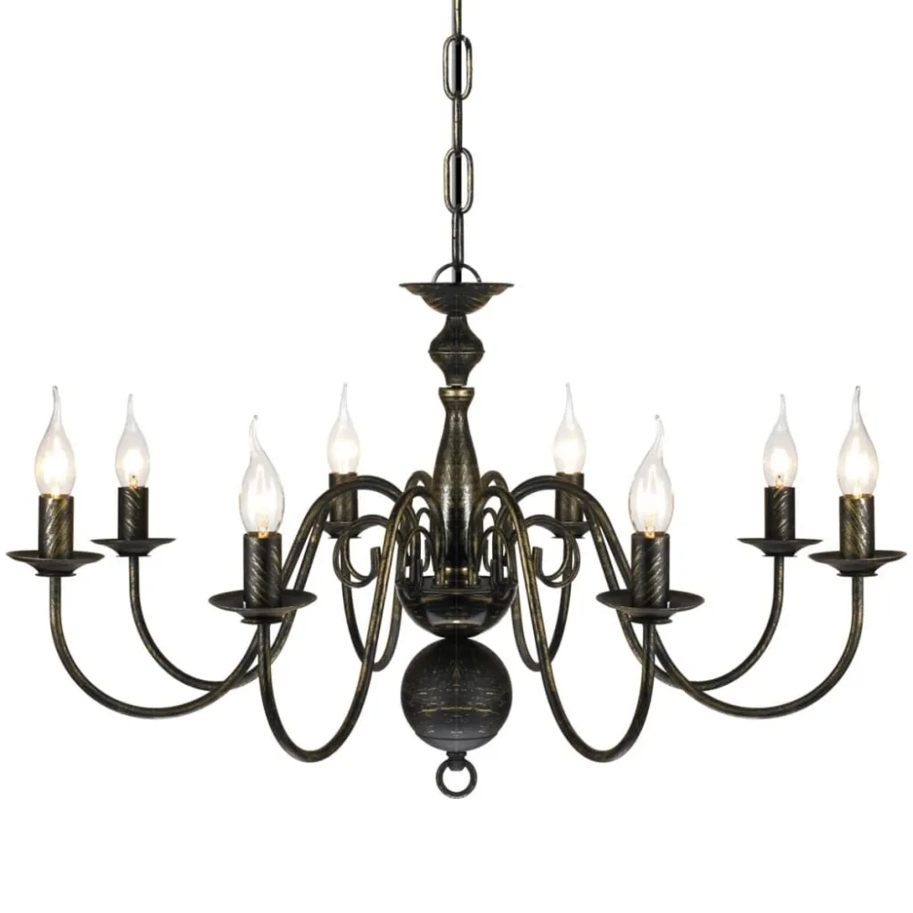 Candelabro de metálico preto antigo com 8 lâmpadas E14