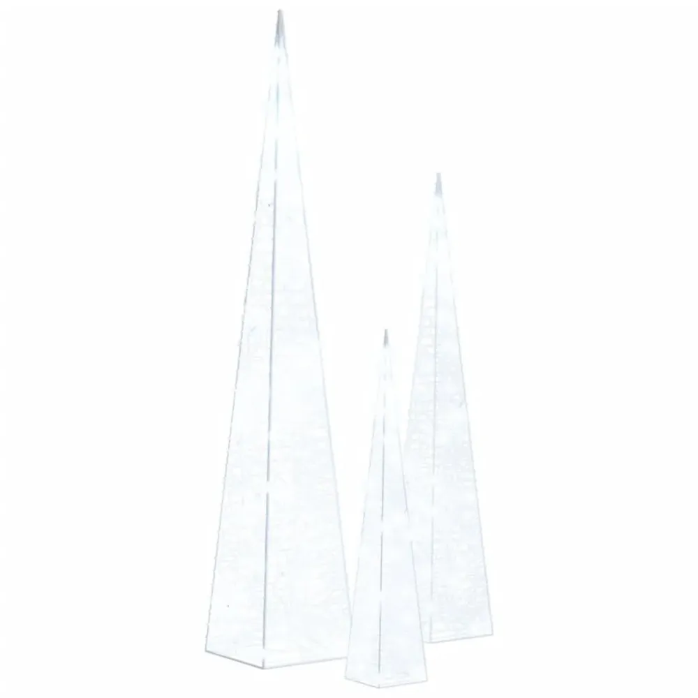 Conj. cones decorativos com LEDs branco helado acrílico 30/45/60cm